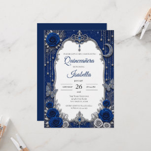 Invitation Luxueux Quinceañera Royal Bleu Argent