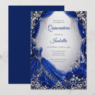 Invitation Luxueux Quinceañera Royal Bleu Argent