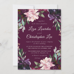 Invitation Luxueux Romantique Marsala Bourgogne Mariage flora