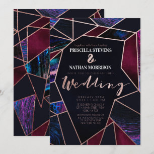 Invitation Luxueux Rose Gold Liquid Paint Mariage en marbre