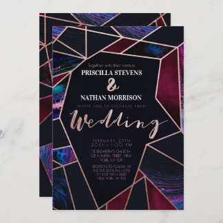 Invitation Luxueux Rose Gold Liquid Paint Mariage en marbre