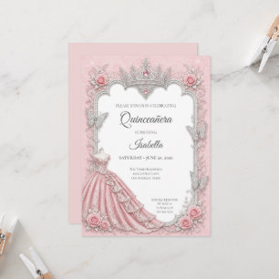 Invitation Luxueux Rose Pâle Argent Princesse Quinceañera
