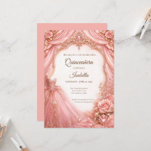 Invitation Luxueux Rose Pâle Or Princesse Quinceañera
