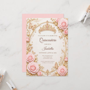 Invitation Luxueux Rose Pâle Or Princesse Quinceañera