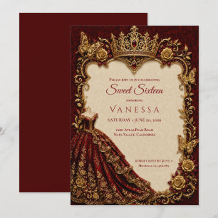 Invitation Luxueux Rouge & Or Princesse Sweet 16