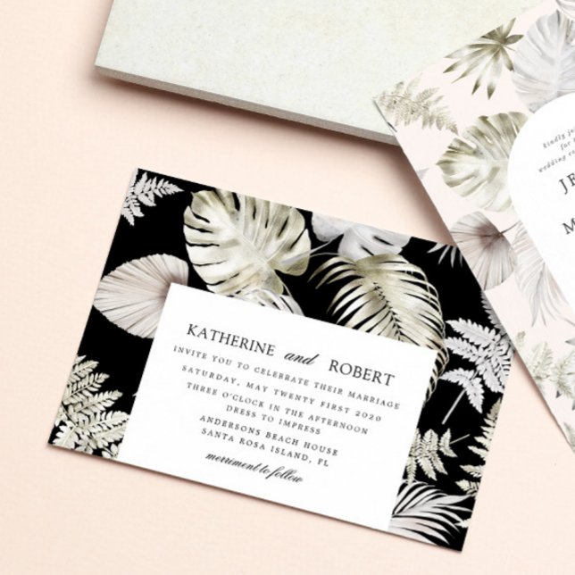 Invitation Luxueux Silver Tropical Foliage Mariage (Créateur téléchargé)