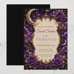 Invitation Luxueux Strass Violet Glitter doux 16
