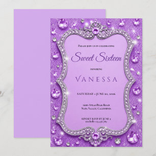 Invitation Luxueux Strass Violets Paillettes sweet 16