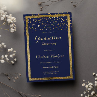 Invitation Luxuriant bleu marine or confetti Graduation