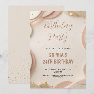 Invitation Luxury Abstract Beige & Rose Gold Birthday Party 