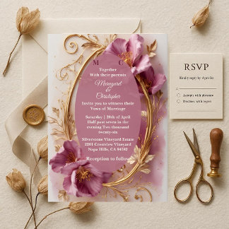 Invitation Luxury Baroque Opulent Mulberry Tulip Gold Wedding