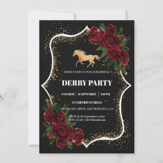 Invitation Luxury Black & Gold Glitter Kentucky Derby Invitat