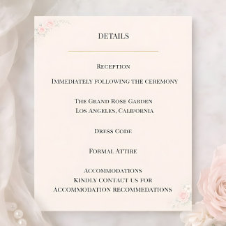 Invitation Luxury Blush Floral Details Card