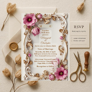 Invitation Luxury Blush Pink Tulip Gold Baroque Grand Wedding