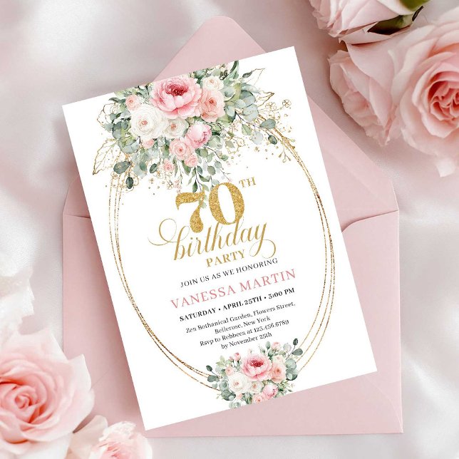 Invitation Luxury Blush Roses Digital 70th Birthday Invite (Luxury Blush Roses Digital 70th Birthday Invitation)