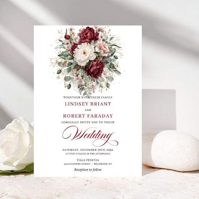 Invitation Luxury Burgundy White Floral Eucalyptus Wedding  (Luxury Burgundy White Floral Eucalyptus Wedding Invitation)