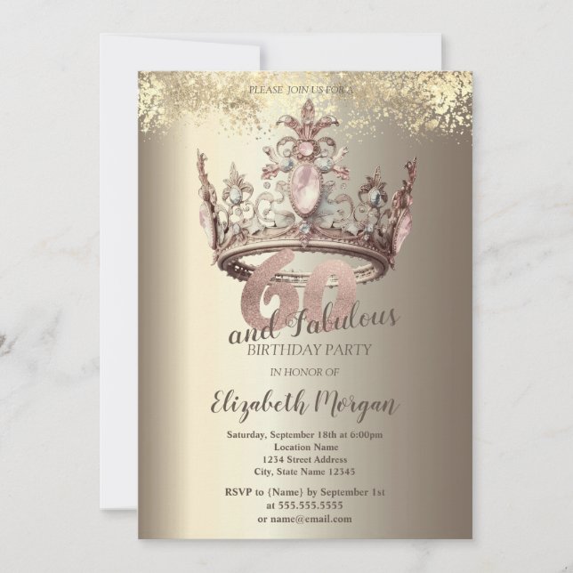 Invitation Luxury Crown Gold Confetti 60e anniversaire (Devant)