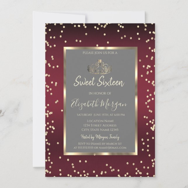 Invitation Luxury Diamonds Dark Red Sweet Sixteen (Devant)
