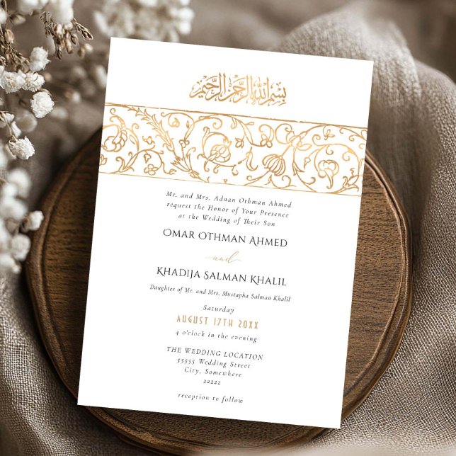 Invitation Luxury Floral Gold & White Islamic Muslim Wedding (Créateur téléchargé)