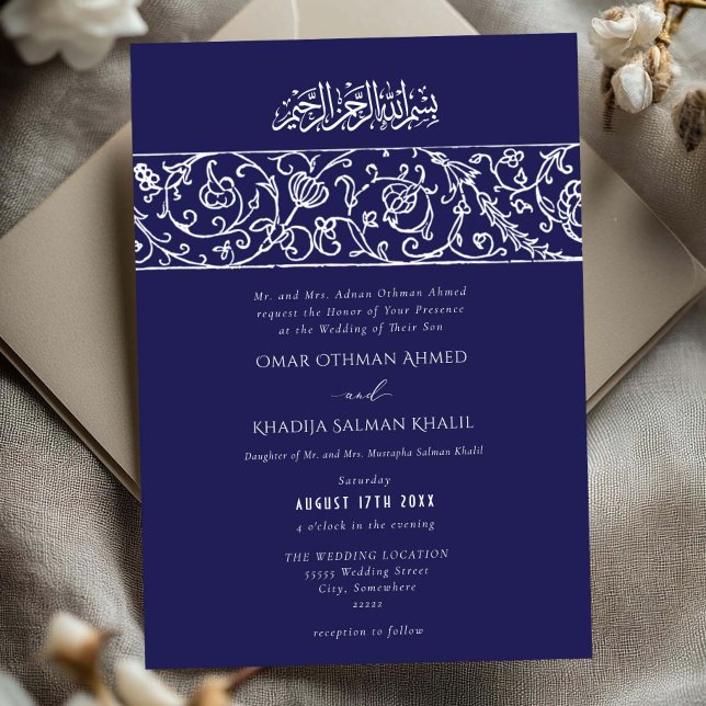 Invitation Luxury Floral Royal Blue Islamic Muslim Wedding (Créateur téléchargé)