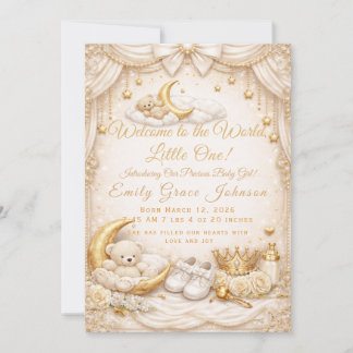 Invitation Luxury Gold Baby Girl Birth Announcement Card