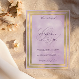 Invitation Luxury gold lavender monogram initials wedding