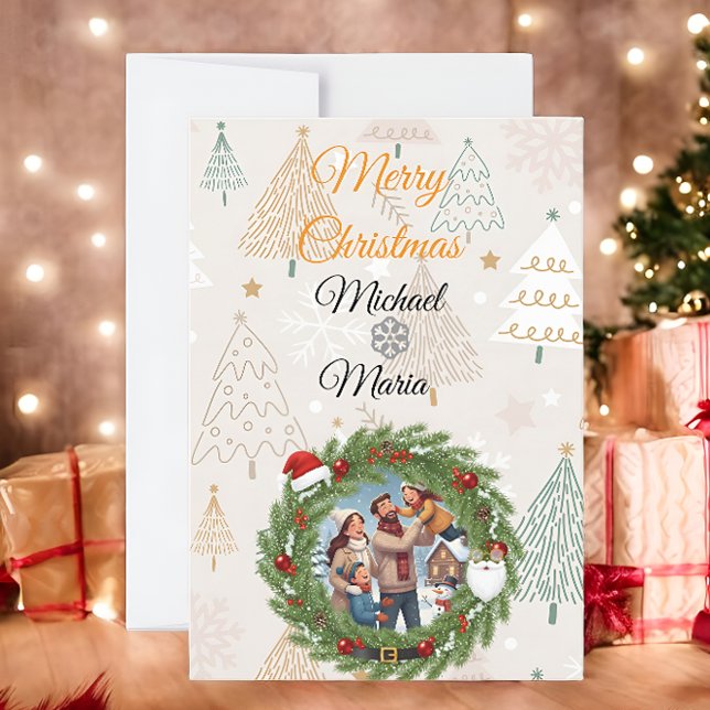 Invitation LUXURY Gold Wreath Photo Card | Holiday 2026 (Créateur téléchargé)