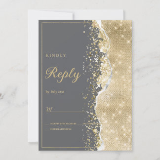 Invitation Luxury grey gold glitter classy RSVP 