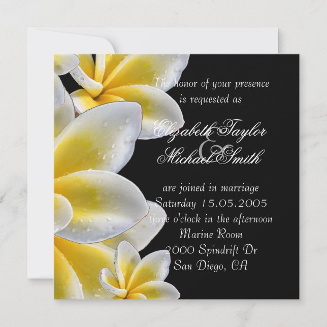 Invitation Luxury Jaune Plumeria Romantique Invite Mariage (Devant)