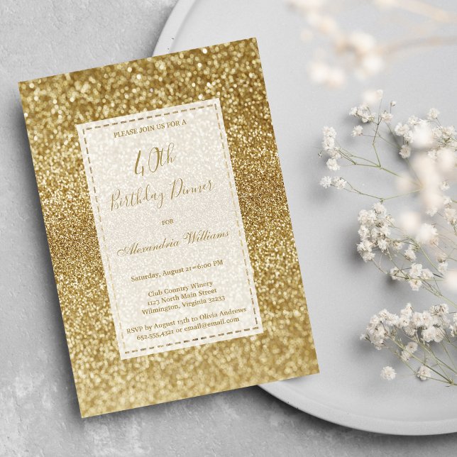 Invitation Luxury modern elegant gold glitter 40th Birthday (Luxury modern elegant gold glitter 40th Birthday)