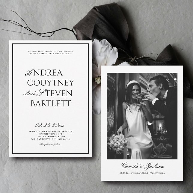 Invitation Luxury Old Money Black and White Wedding (Créateur téléchargé)