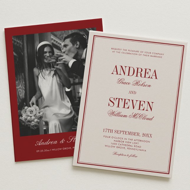 Invitation Luxury Old Money Burgundy  and Cream Wedding  (Créateur téléchargé)