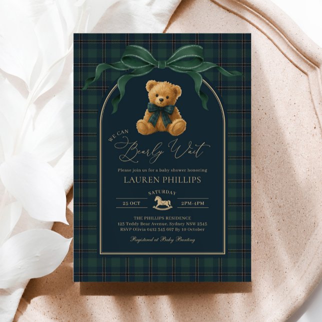 Invitation Luxury Plaid Teddy Bear Boy Baby Shower (Créateur téléchargé)