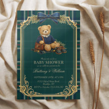 Luxury Preppy Teddy Bear Plaid Baby Shower