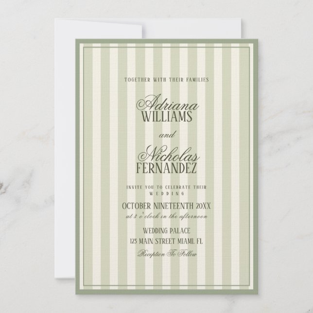 Invitation Luxury Sage Green Striped Wedding (Devant)