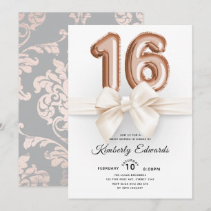 Invitation Luxury Sweet 16 Ballons Roses en or