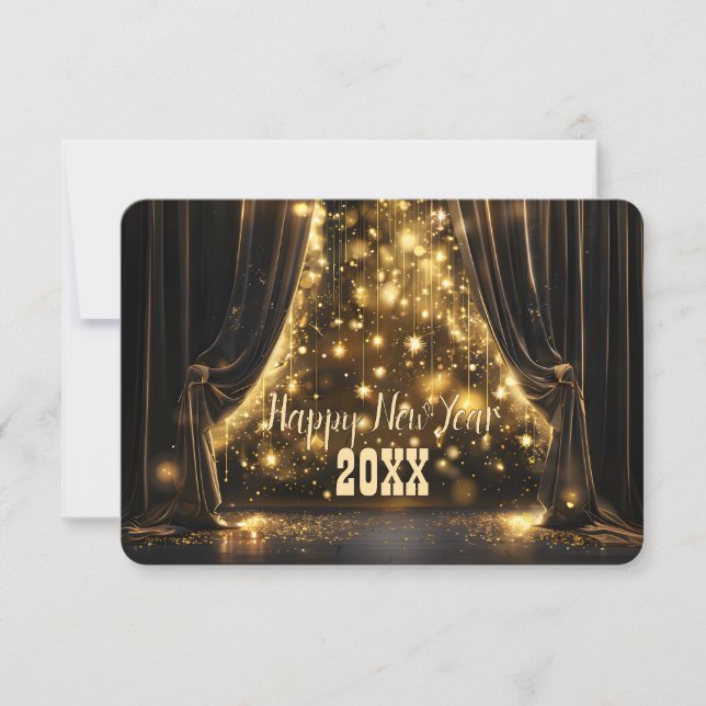 Invitation Luxury Velvet Curtain Golden Glow New Year  Card (Devant)