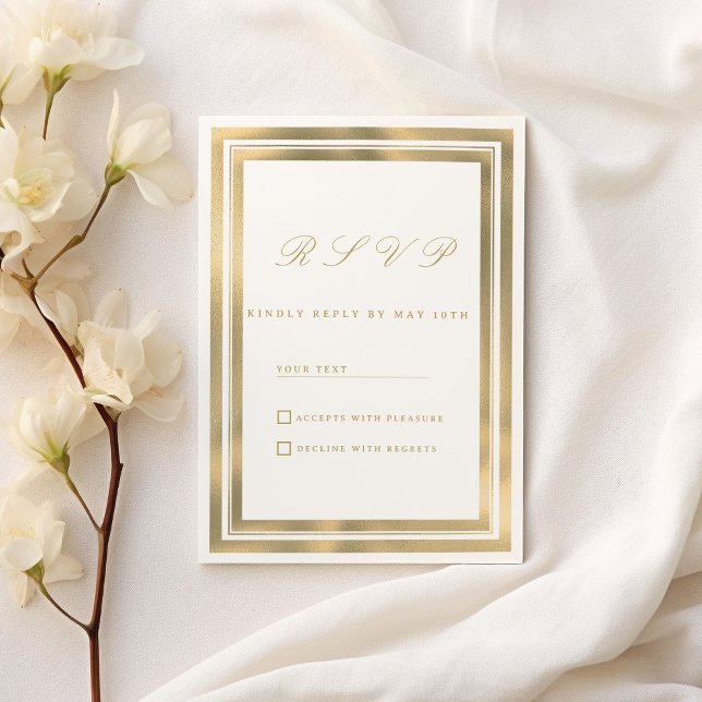 Invitation Luxury white gold geometric frame RSVP (Luxury white gold geometric frame RSVP )