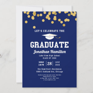 Invitation Lycée Blue Graduation Party Confetti
