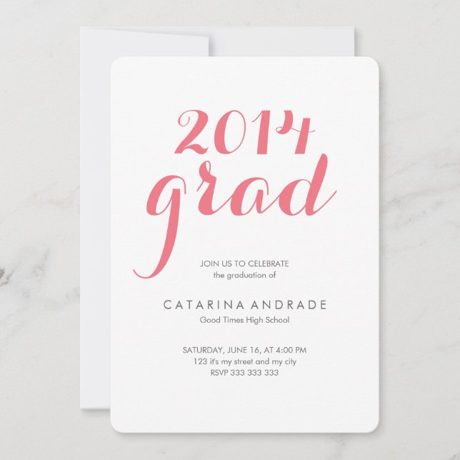 Invitation Lycée Photo Graduation Party 2014 Grad Pink (Devant)