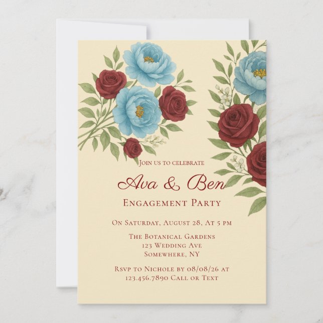 Invitation Lyons Blue Peony et Red Roses (Devant)