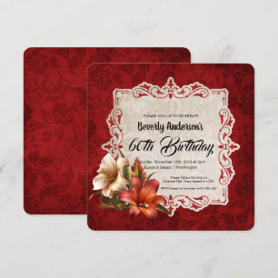 Invitation Lys d'automne Rouge foncé Damas fête d'anniversair