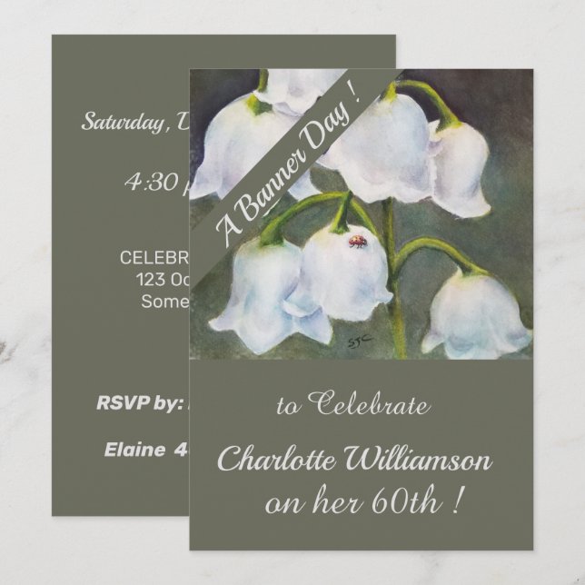 Invitation Lys de la Vallée Aquarelle Florale Anniversaire (Devant / Derrière)