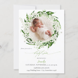 Invitation Lys de la Vallée Baptême floral blanc