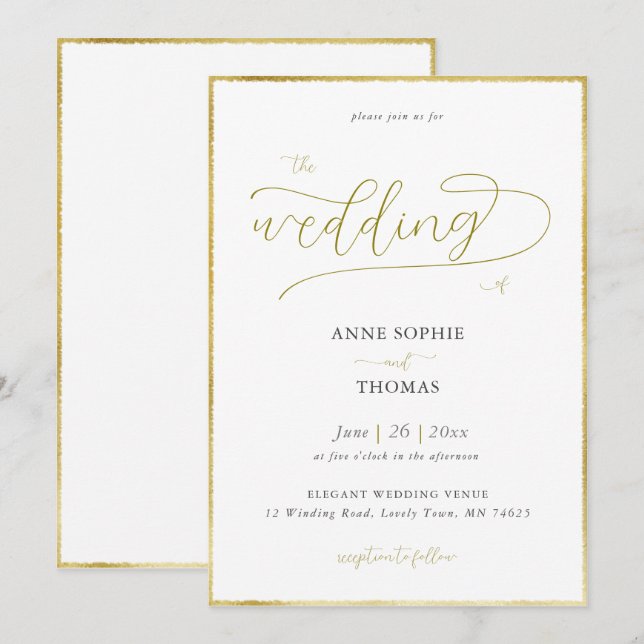Invitation Lys de printemps du Mariage de calligraphie d'or d (Devant / Derrière)