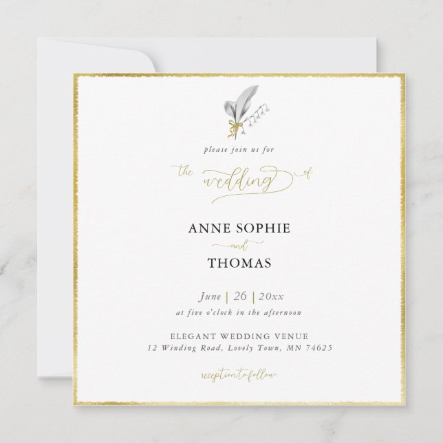 Invitation Lys de Printemps Formel de Vallée Mariage Or (Devant)