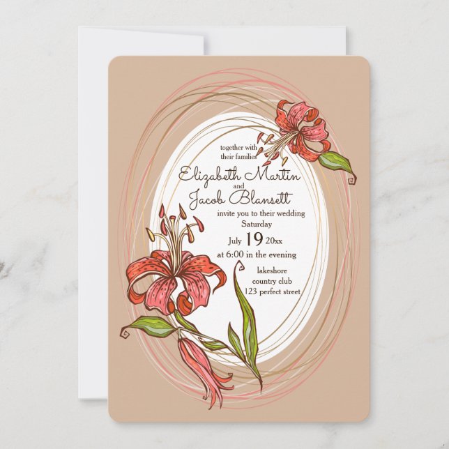 Invitation Lys de tigres Mariage, brun clair (Devant)