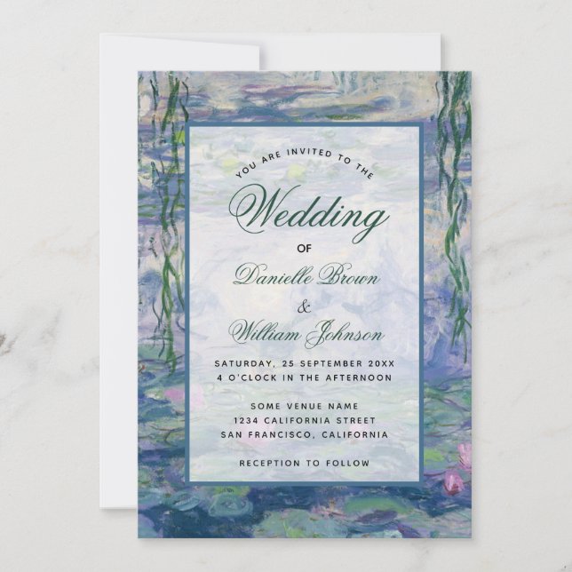 Invitation Lys Floral Water Monet Peinture Élégante Mariage (Devant)
