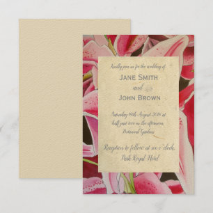 Invitation Lys rose mariage aquarelle art rustique