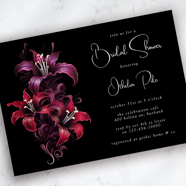 Invitation Lys spectaculaires Fête des mariées gothique noire (Créateur téléchargé)